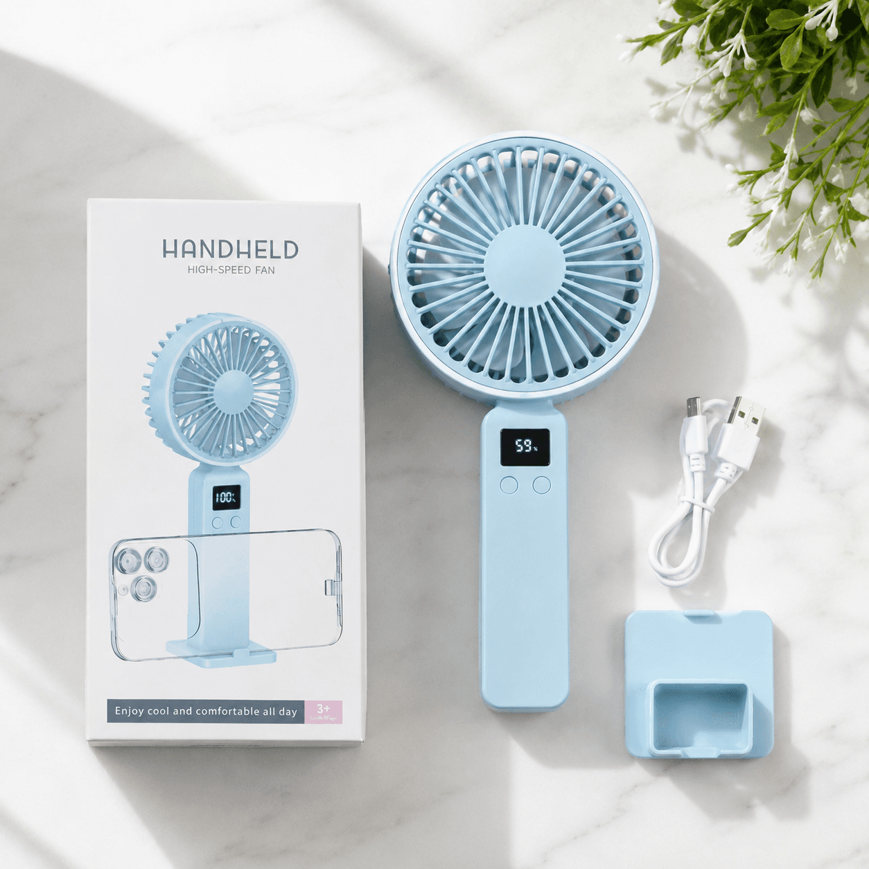 Digital rechargeable hand fan