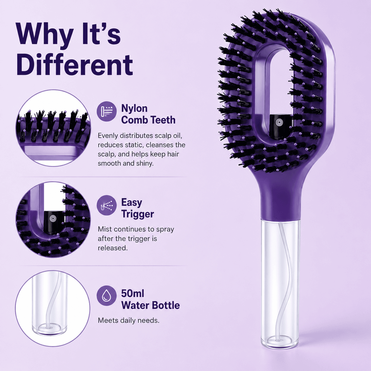 2-in-1 Mist Spray Detangling Hair Brush