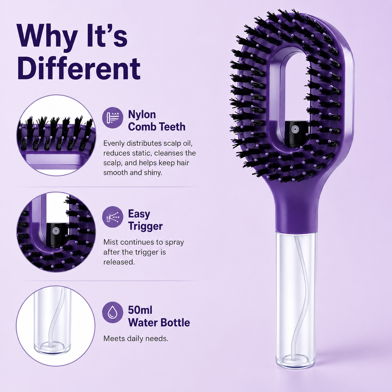 2-in-1 Mist Spray Detangling Hair Brush